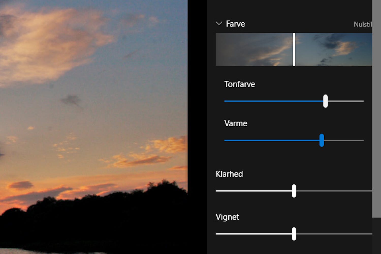 Justering af farver i appen Billeder.